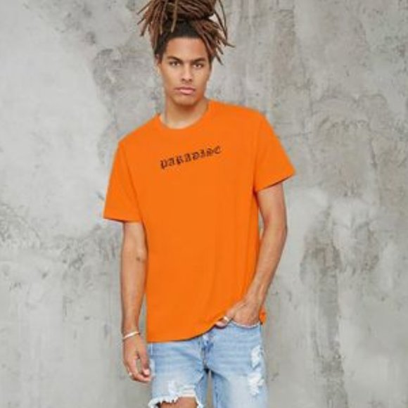 Mens Forever 21 Neon Orange Paradise T-Shirt - Picture 1 of 5